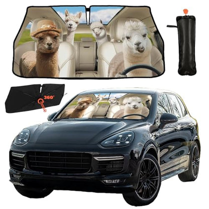 Funny Alpaca Car Windshield Sun Shade Umbrella Foldable Front Windshield Cover Funny Visor Umbrella Sun Shade Cover Sun Shade Car Accessories Blocks UV Rays (Alpaca)