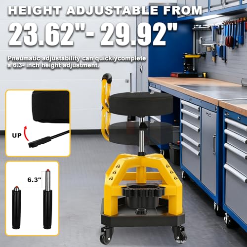 Rolling Shop Stool with Wheels (Yellow)