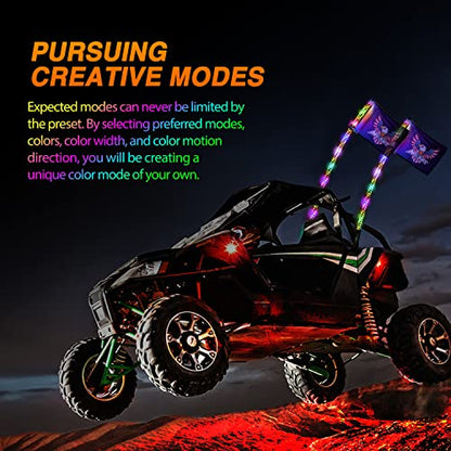 2PCS 4FT RGB LED Whip Lights APP & Remote Control (RGB-Quick Connect Base / 4FT -2PCS)