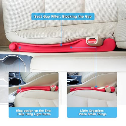 Car Seat Gap Filler Organizer 2Pack Soft Foam 3IN1 Multifunctional (Red / Narrow)