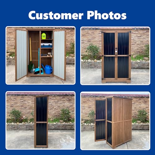 Outdoor Storage Cabinet Wood & Metal with Waterproof Roof (15.6"D x 32.3"W x 66"H)