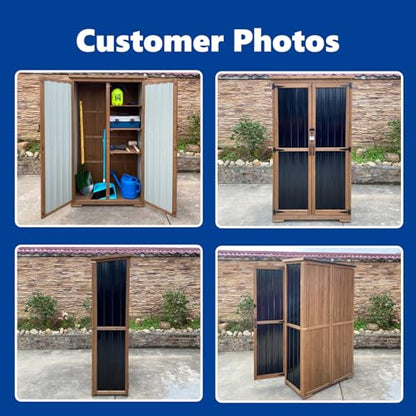 Outdoor Storage Cabinet Wood & Metal with Waterproof Roof (15.6"D x 32.3"W x 66"H)