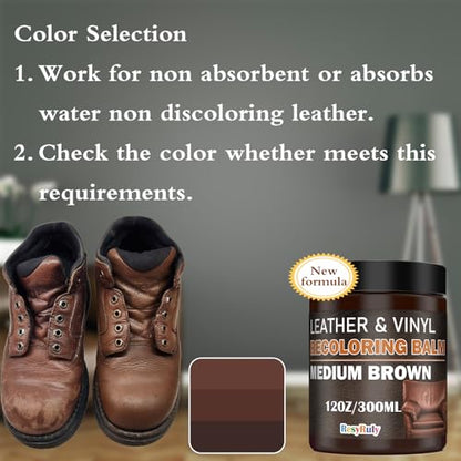 Leather Recoloring Balm Medium Brown Dye Vinyl Car Interior Boat Seat Paint Crafts Furniture Couch Recliner Chair Boot Jacket Shoe Bag Purse Belt Color Restorer Fading Stain Scratch Remover Repair (Medium Brown)