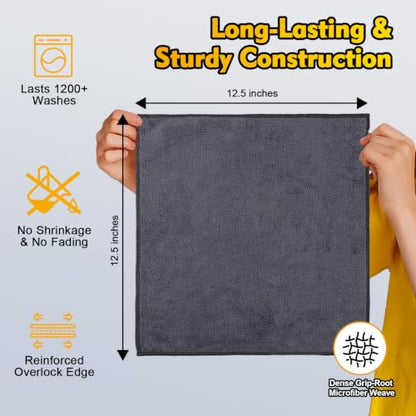 Microfiber Cleaning Cloth 12 Pack (Grey / 12.5 x 12.5 Inch)