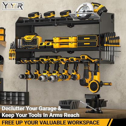 Power Tool Organizer with Charging Station Wall Mount (with Power Strip / Black)