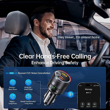 Bluetooth 5.4 Car Adapter 38W FM Transmitter Hands Free Calls (Black)