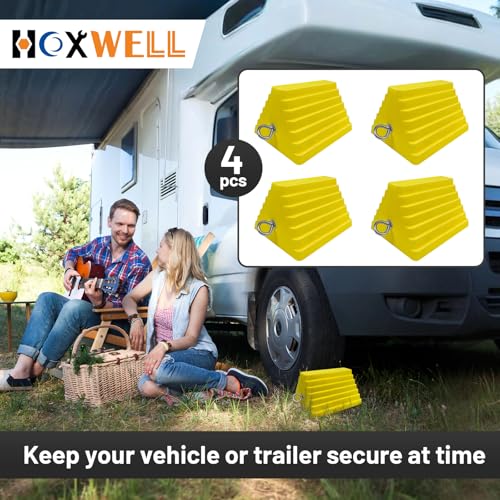 Premium 4 pcs Heavy Duty Wheel Tire Chocks (Yellow-4 pcs)