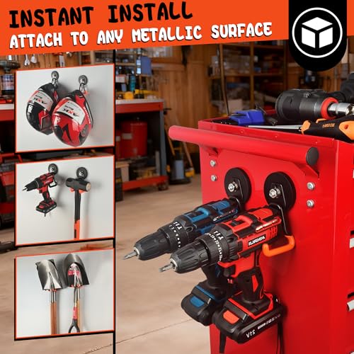 Pro Mag Upgraded Heavy Duty Magnetic Garage Hooks (V1 Pro 2.59INCH 4PACK Orange Medium Hooks)