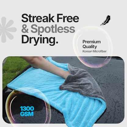 Crystal Clean 1300 GSM Car Drying Towel (Blue / Pack of 1)
