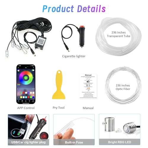 Interior Car LED Strip Lights with Wireless APP