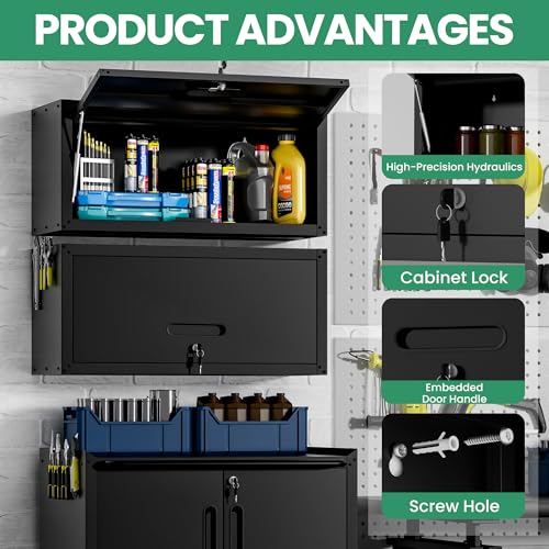 Metal Wall Cabinet (Black / Upflip Door-H13.5")