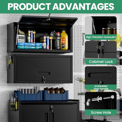 Metal Wall Cabinet (Black / Upflip Door-H13.5")