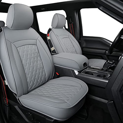 F150 Faux Leather Seat Covers Fit for 2015 ((2015-2026) Full Set / Black&Gray)
