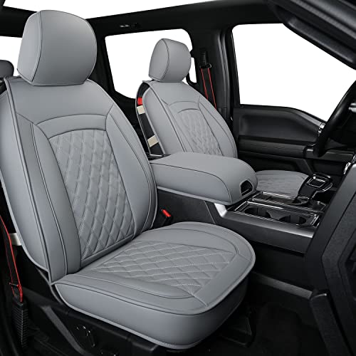 F150 Faux Leather Seat Covers Fit for 2015 ((2015-2026) Full Set / Black&Gray)