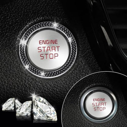 2 PCS Crystal Double Rhinestone Car Engine Start Stop Decoration Ring (Double Black)