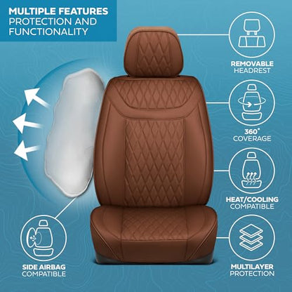 Curated Terracotta Napa Leather Seat Covers for Cars & SUVs (Brown/Black (Teracotta) / Front Seats)