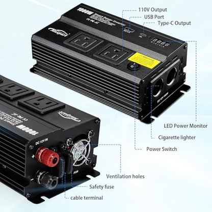 1000W Power Inverter for Car (1000W / Black)