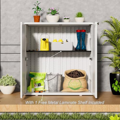Indoor Outdoor Storage Cabinet with Doors and Shelf (White)