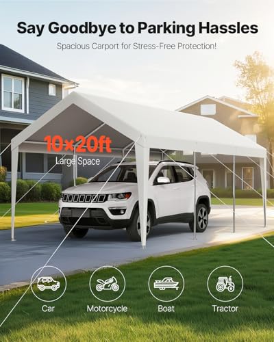 Carport 10 x 20 FT Outdoor Car Canopy (White / 10x20ft)