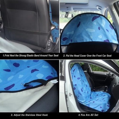 Car Seat Cover Protector Front Seats (2Pcs Front Seat Towel / Blue Marbling)