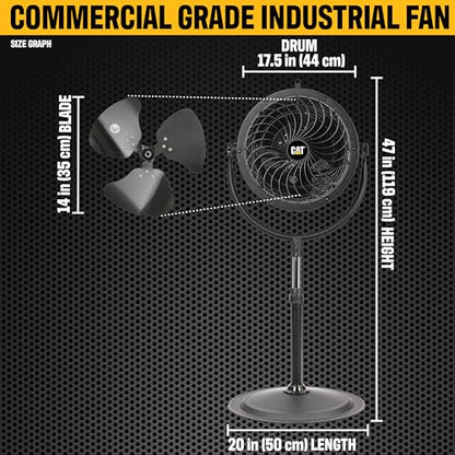 fans - 14”-Blade High-Velocity Pedestal Drum Fan Industrial Grade (Black, 4-in-1): 2,300 CFM, 4-Speed, 360 Degree Adjustable Tilt, Dual Ball Bearing Motor with Die-Cast Cover (HVPD-14AC-BLK) (Black / Pedestal)