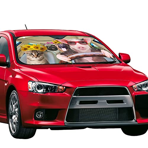 Car Windshield Sunshade Front Window Sunflower Pig Dog cat Drive Sun Visor Protector Foldable Shield Cover for Truck SUV (Black13 / Small)