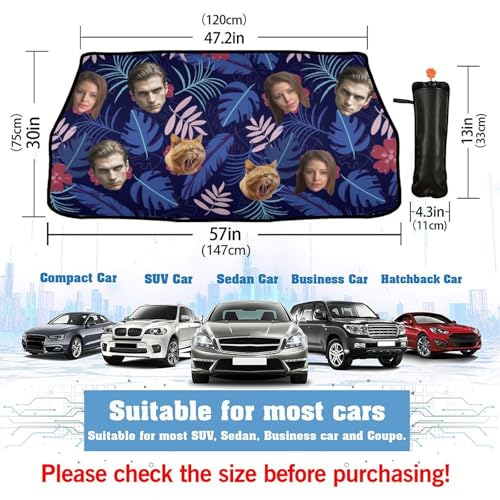 Custom Face Car Windshield Sun Shade Customized Foldable Front Window Sunshade UV Rays Protector Shield Vehicle Cover for Car Sedans SUV Trucks 57" X 30" (One Size / Hawaiian Custom Face)