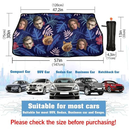 Custom Face Car Windshield Sun Shade Customized Foldable Front Window Sunshade UV Rays Protector Shield Vehicle Cover for Car Sedans SUV Trucks 57" X 30" (One Size / Hawaiian Custom Face)
