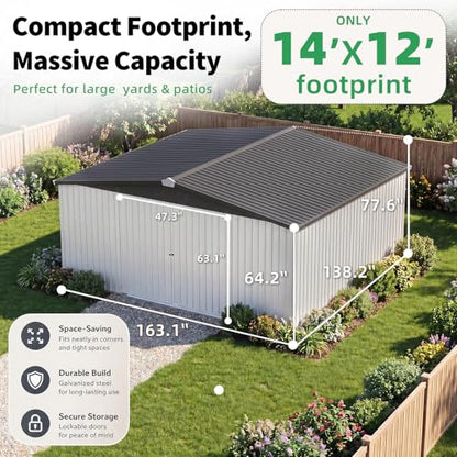 12' x 14' Waterproof Metal Outdoor Storage Shed (WHITE / 12x14)