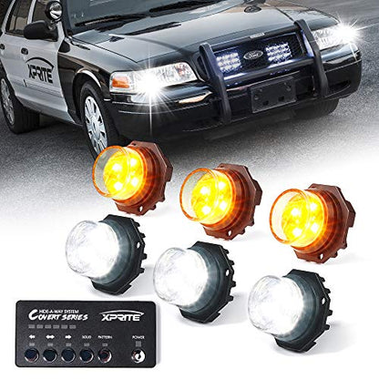 White Amber LED Hideaway Strobe Lights Kit (White Amber / 6 pcs)