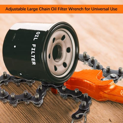 3 Pcs Large Reversible Chain Oil Filter Wrench with 12 16 9 Inch Chain Wrench Adjustable Heavy Duty Carbon Steel Sturdy Pipe Fitting Tool Spanner for Ratcheting Universal (Orange)