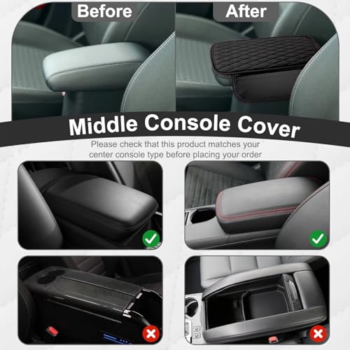 Car Center Console Cover with 2 Organizer Pockets Storage Bags (Black)