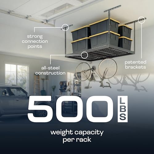 MonsterRax 4x6 Overhead Garage Storage Rack (Hammertone / 12"-21")