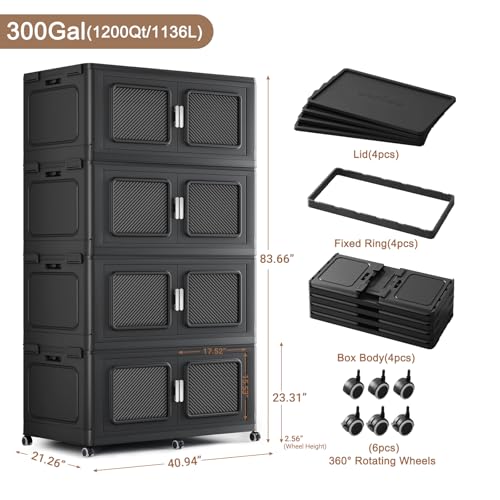 1200 Qt Extra Large Stackable Storage Bin with Lids (Black / 300QT-4pack)