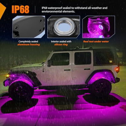 6 PCS Pink Purple LED Rock Lights Underglow Wheel Well Fender Pods (Purple / 6Pcs Pods)