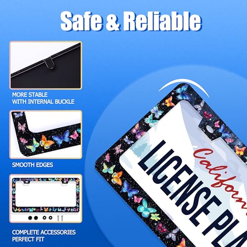 Butterfly License Plate Frame Stainless Steel Accessory12.3 x 6.3" (Colorful Beautiful Butterfly)