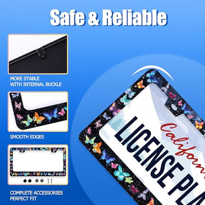 Butterfly License Plate Frame Stainless Steel Accessory12.3 x 6.3" (Colorful Beautiful Butterfly)