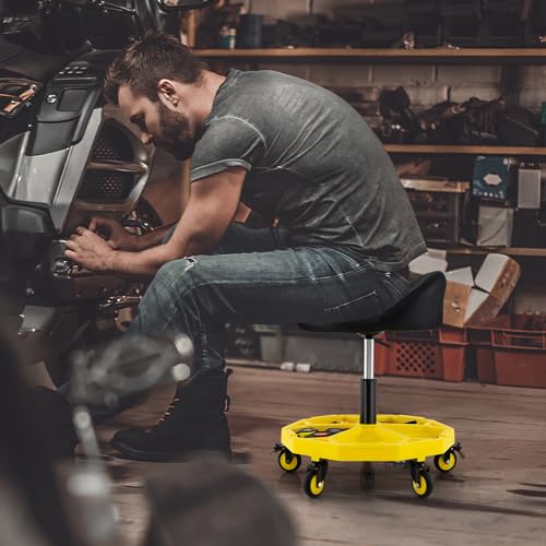 Rolling Garage Stool (Yellow / One Tier Tool Tray)