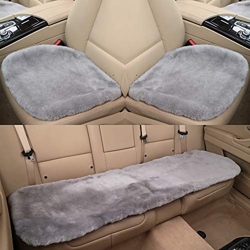 Gray Genuine Sheepskin Car Rear Seat Cover for Fuzzy Back Cushion (Misty Gray)