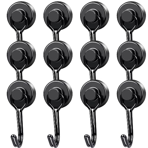 Magnetic Hooks 12 Pack 40Lbs Heavy Duty Neodymium Magnet Hooks (Black / 0.78×1.89 in)