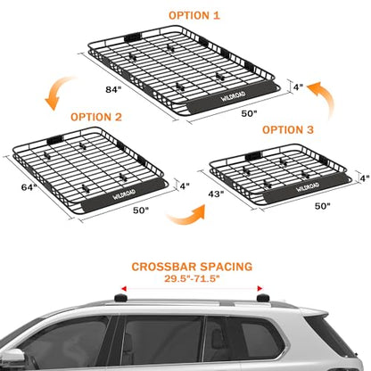 Rooftop Cargo Carrier Combo Roof Rack Cargo Basket 84" x 50" x 4" (84" x 50" x 4")
