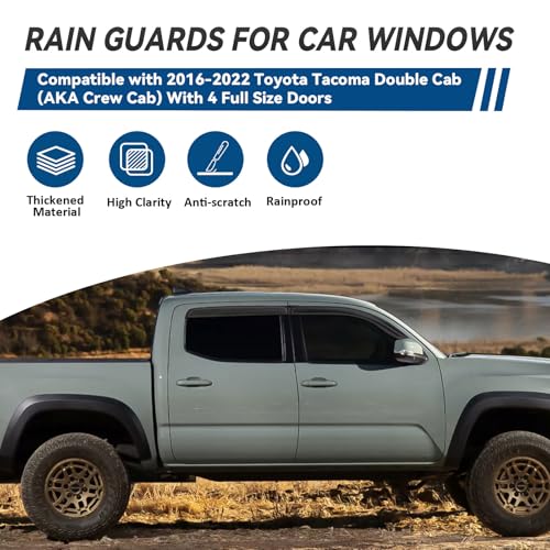 4pcs Window Visors Rain Guards for 2016 (2016-2022 Tacoma Double Cab)