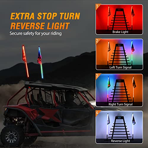 2PCS 6FT RGB LED Whip Lights APP & Remote Control (RGB-Quick Connect Base / 6FT -2PCS)