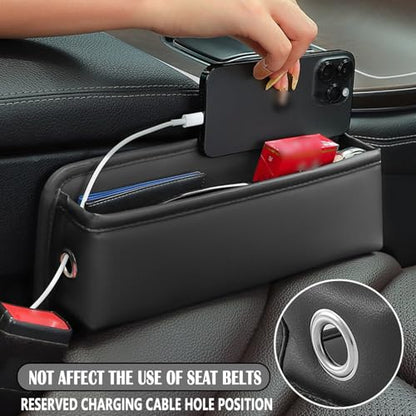 2 Pack Universal Fit Premium Leather Car Seat Gap Filler Organizer (Black，2 Pack)