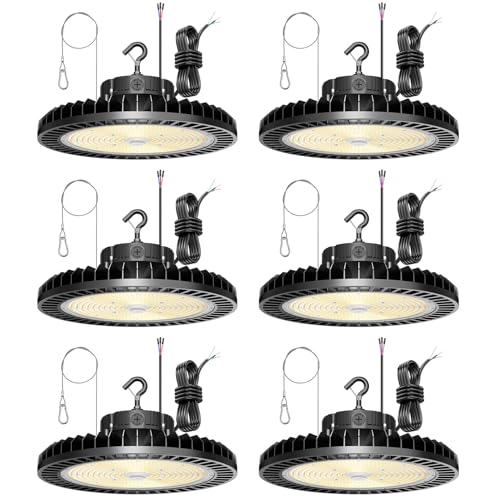 6 Pack 500W LED High Bay Light 70000LM ETL Listed Industrial Grade UFO Light Dimmable IP65 Waterproof 5000K Commercial Bay Lighting for Warehouse Garage Factory 110V 120V