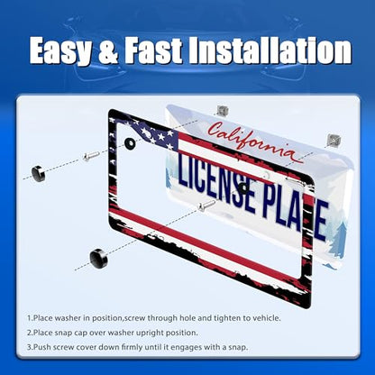 American Flag License Plate Frame Stainless Steel Car Accessories (Vintage American Flag Printed)