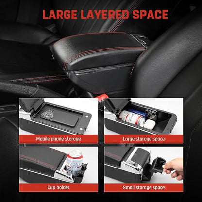 Car Armrest Box for KIA Stonic Rio 3 2018 (7 USB Ports / Red Thread)