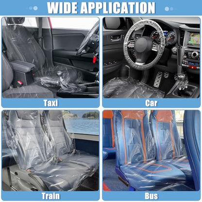 250 PCS Disposable Car Seat Covers Clear Plastic Vehicle Seat Protector Set with Steering Wheel (250 PCS / Car Seat Covers Set)
