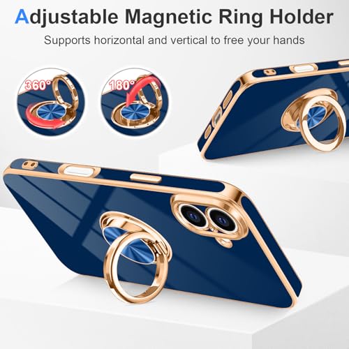 Designed for iPhone 16 Case with Ring Stand Slim Blue (Blue / 6.1'' iPhone 16)
