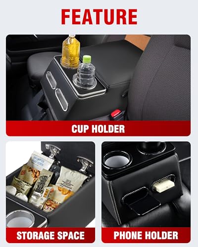 Center Console Organizer with Cup Holder& Phone Holder for Car & Van & Truck Back Bench Seat Armrest Business Middle Storage Box (Black)